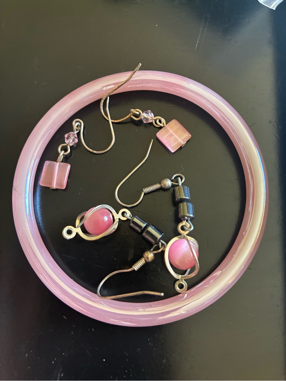 Pink Resin Bangle and Earrings Set - Women's Accessories